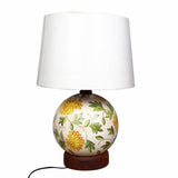 Decorative Flower Design Globe Base Table Lamp with Off-White Cotton Fabric - Make in Modern