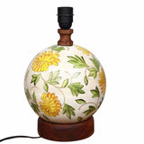 Decorative Flower Design Globe Base Table Lamp with Off-White Cotton Fabric - Make in Modern