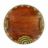 Hand - Painted Brown Wooden Tray with Handle