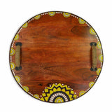 Hand - Painted Brown Wooden Tray with Handle