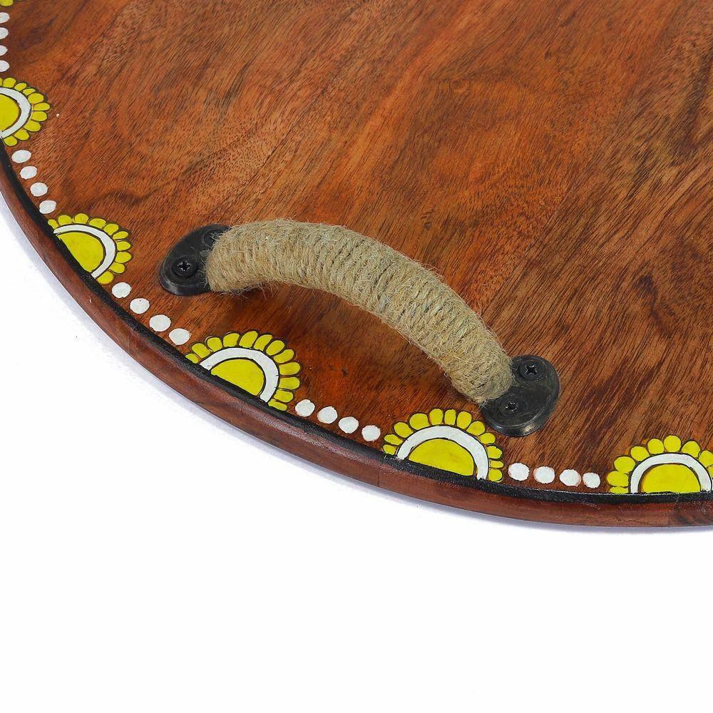 Hand - Painted Brown Wooden Tray with Handle - Make in Modern
