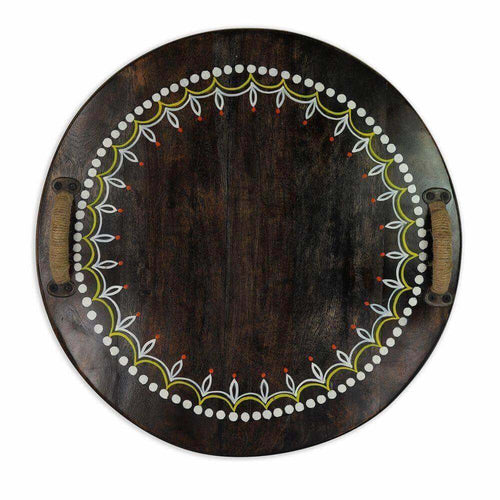 Hand Painted Antique Look Serving Wooden Tray with Handle - Make in Modern