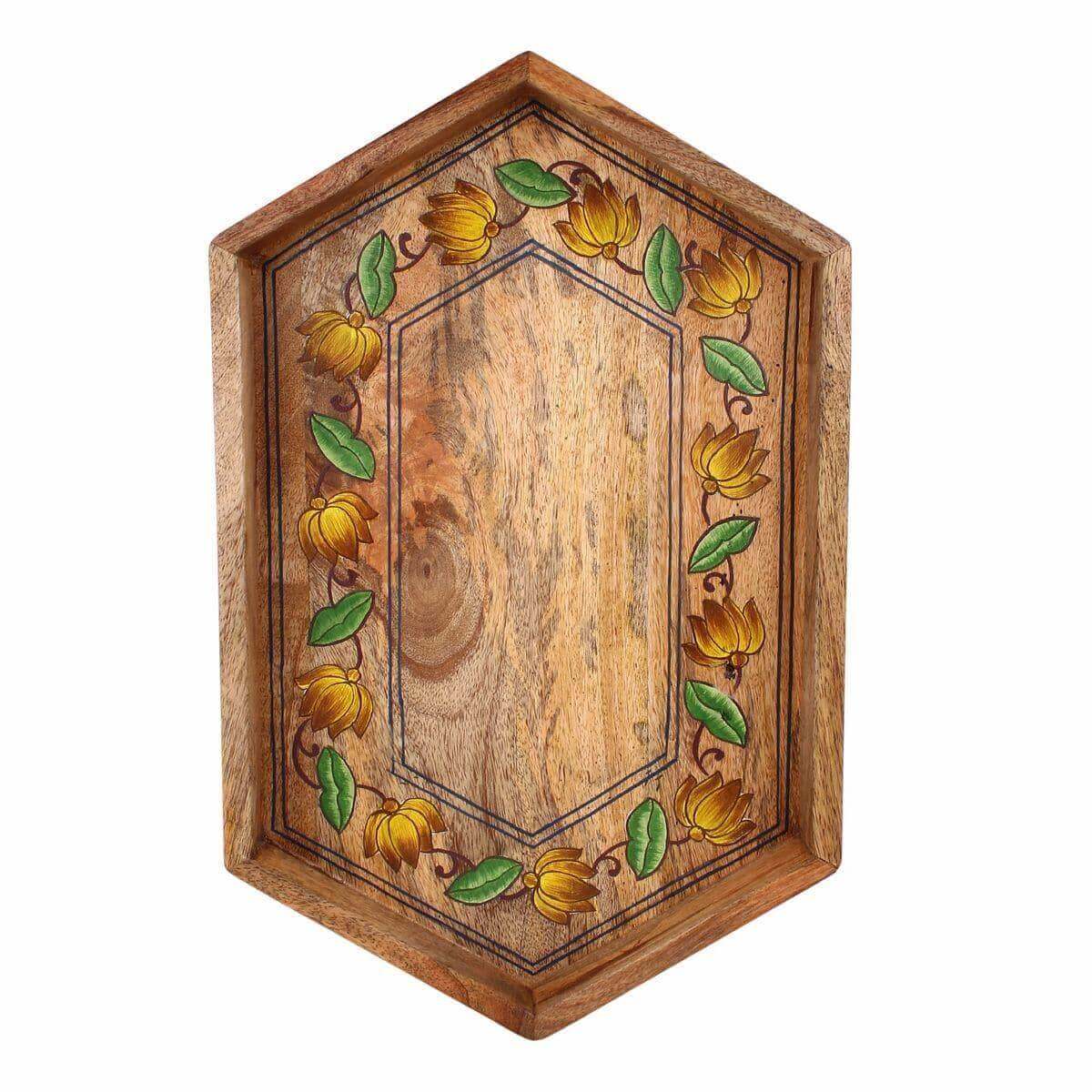 Hexagonal Hand Painted Decorative Wooden Tray - Make in Modern
