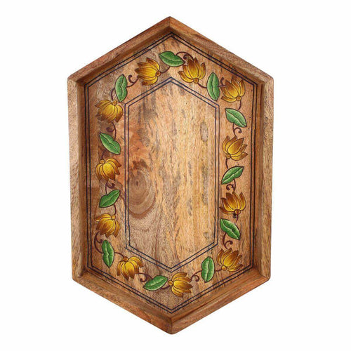 Hexagonal Hand Painted Decorative Wooden Tray - Make in Modern