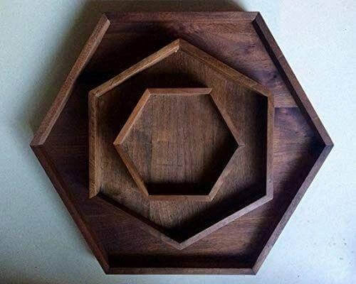 Hexagonal Wooden Serving Tray/Walnut Shade Wooden Tray (Set of 3) - Make in Modern