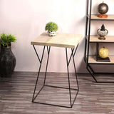 square wood and metal bedside table