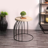 wood and metal half round bedside table