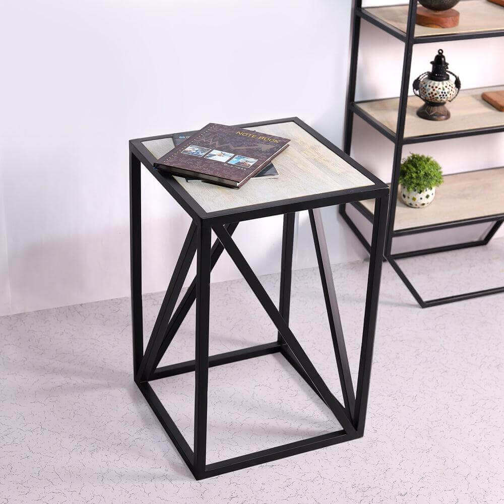 Square Wood and Metal Side Table - Make in Modern