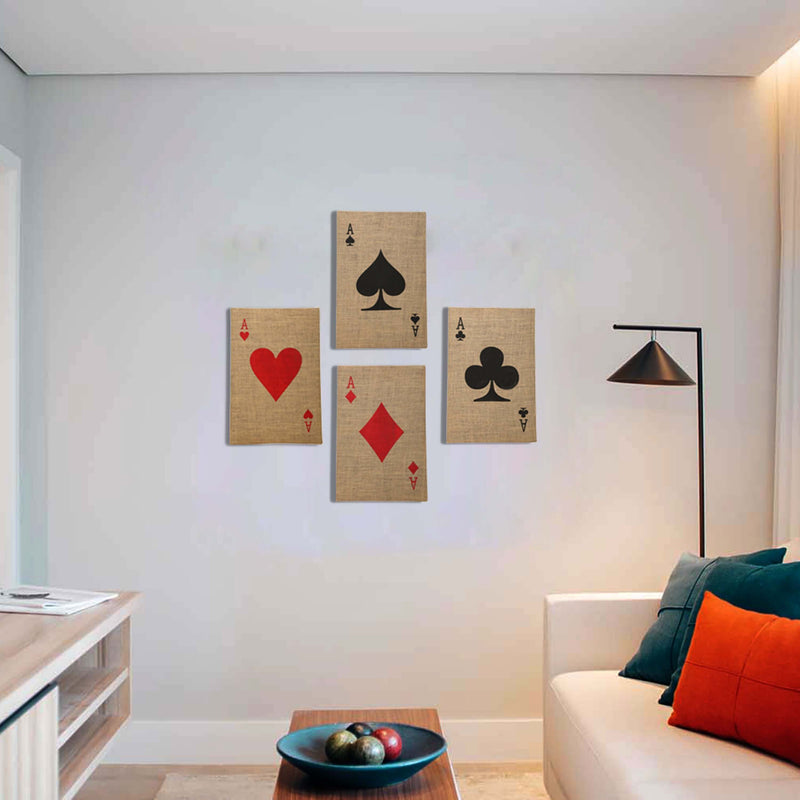 Vintage Style Natural Jute Ace's of Cards Wall Decor (SET OF 4)