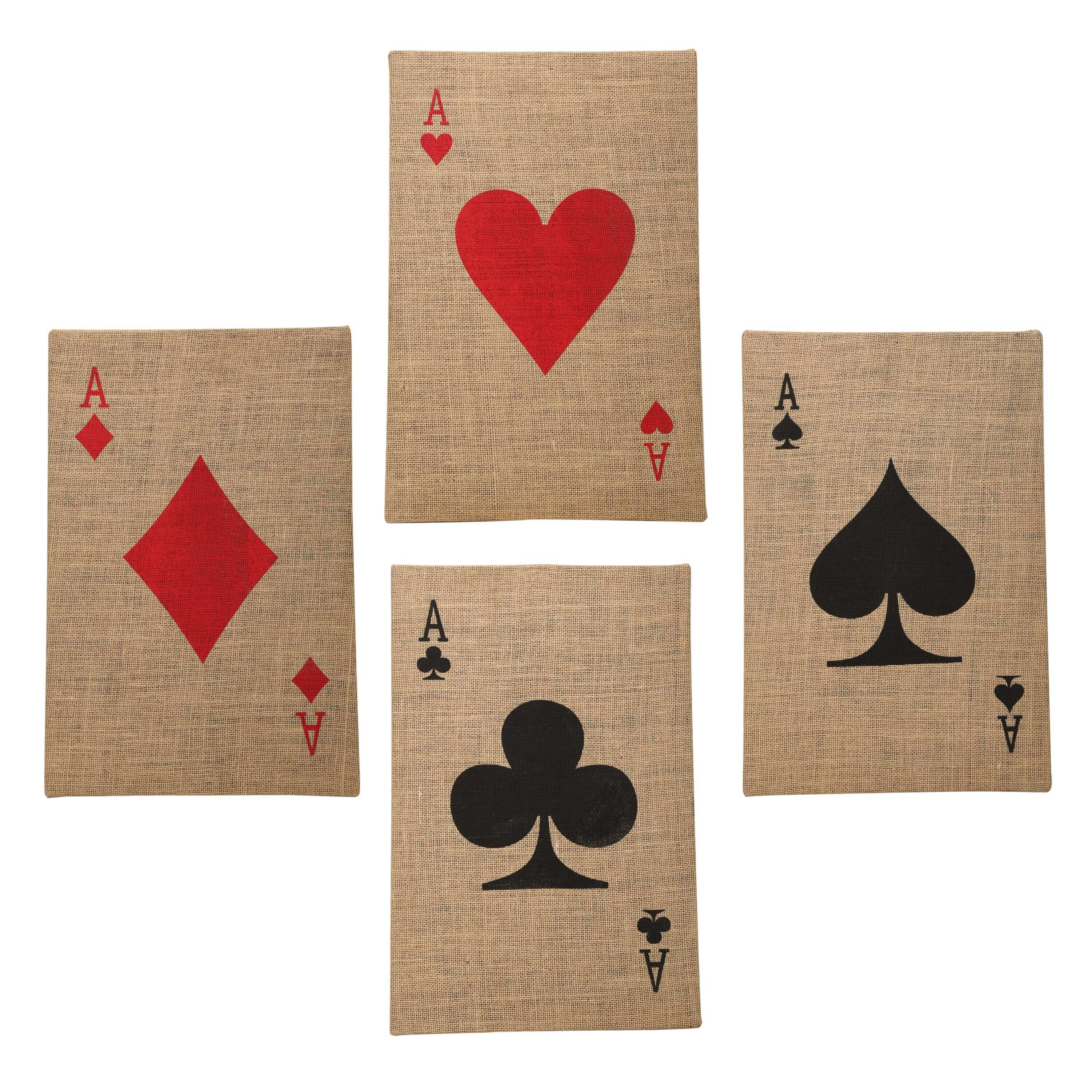 Vintage Style Natural Jute Ace's of Cards Wall Decor (SET OF 4)