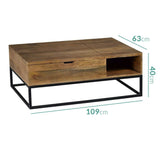 Solid Wood and Metal Coffee Table with Storage