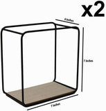 Metal Wire Framed Floating Shelves with Wooden Base (Natural Finish, Set of 4, Black) - Make in Modern
