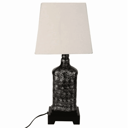 Night Table Lamp - Antique Glass Look & Wooden Textured Base - Make in Modern