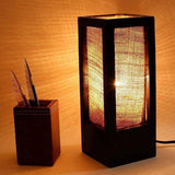 Natural Jute Cloth Square Wooden Rectangular Table Lamp (Black) - Make in Modern