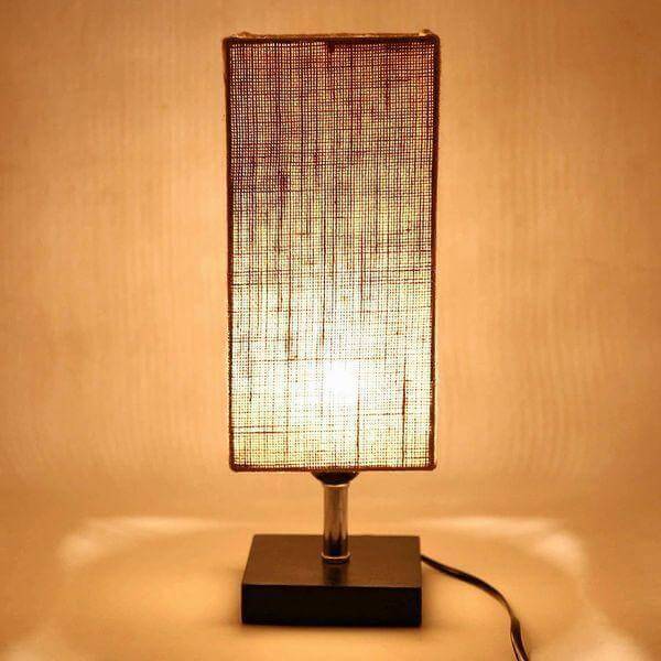 Natural Jute Fabric Table Lamp with Square Wooden Base - Make in Modern