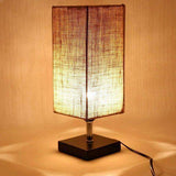 Natural Jute Fabric Table Lamp with Square Wooden Base