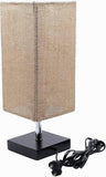 Natural Jute Fabric Table Lamp with Square Wooden Base - Make in Modern