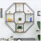 Octagonal Wooden & Metal Furnished Wall Shelf - Make in Modern