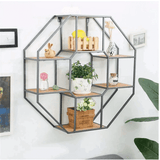 Octagonal Wooden & Metal Furnished Wall Shelf - Make in Modern
