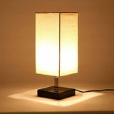 Off-White Fabric Table Lamp with Square Wooden Base