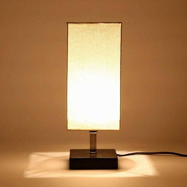Off-White Fabric Table Lamp with Square Wooden Base - Make in Modern