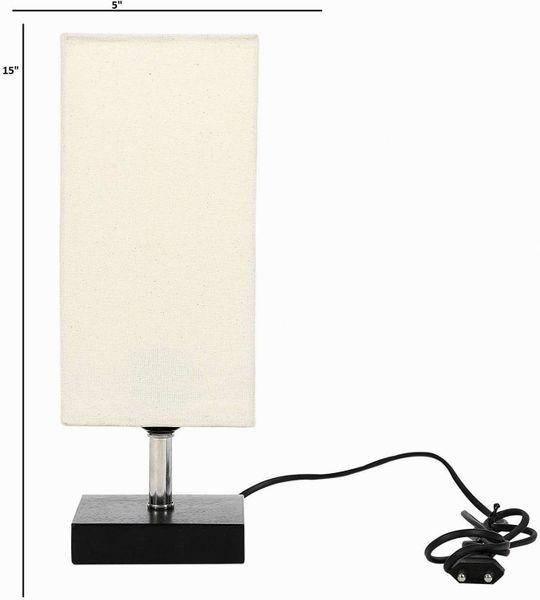 Off-White Fabric Table Lamp with Square Wooden Base - Make in Modern
