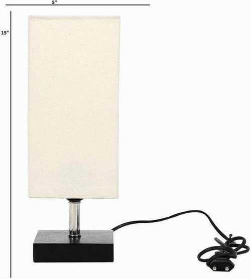 Off-White Fabric Table Lamp with Square Wooden Base - Make in Modern