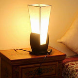 Off White Square Pyramid Table Lamp - Black Wooden Glossy Base Finish - Make in Modern