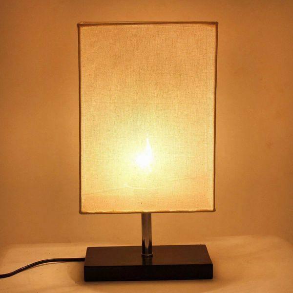 Rectangular Off-White Fabric Table Lamp with Black Wooden Base Finish - Make in Modern