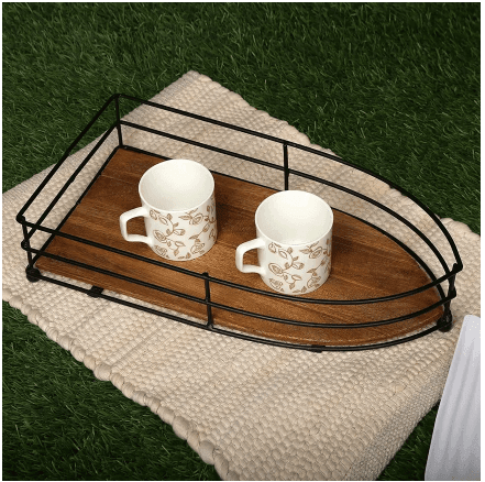 Ship Style Iron-Fenced Brown Wooden Tray - Make in Modern