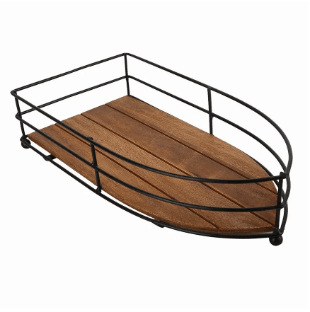 Ship Style Iron-Fenced Brown Wooden Tray - Make in Modern
