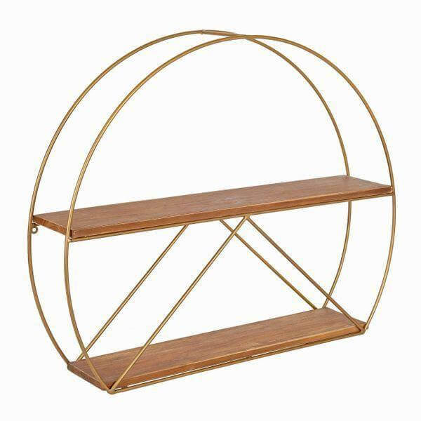 Semi-Ring Dual Panel Golden Metal Wall Shelf - Make in Modern