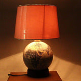Walnut Shade & Antique Globe Base Table Lamp | Off-White Cotton Fabric