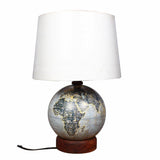 Walnut Shade & Antique Globe Base Table Lamp | Off-White Cotton Fabric - Make in Modern