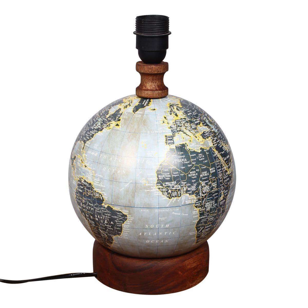 Walnut Shade & Antique Globe Base Table Lamp | Off-White Cotton Fabric - Make in Modern