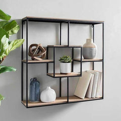 Wood and metal on sale modular wall shelf
