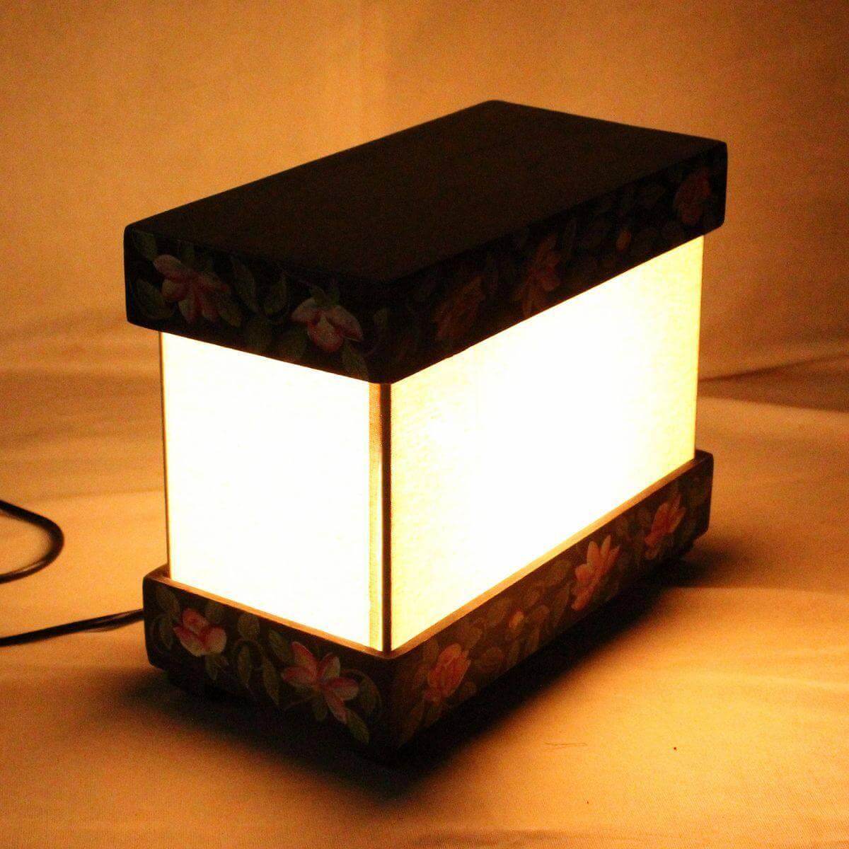 Wooden Rectangular Flower Print Textured Table Lamp - Make in Modern
